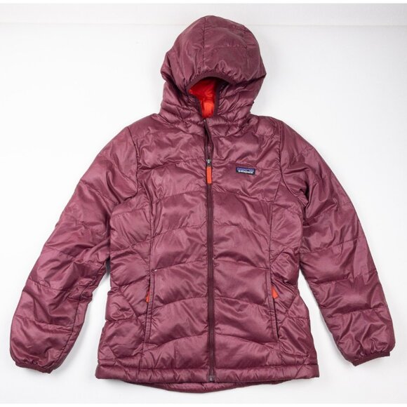 Patagonia Hi-Loft Down Sweater Hoody Jacket Girl's Large 12 Youth Burgundy 68212 - Picture 2 of 16